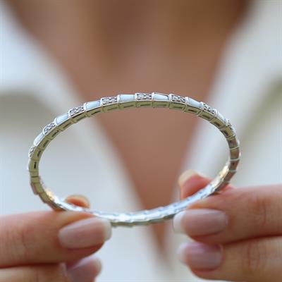 Mozanit Sedef Taşlı Serpent Modeli Gümüş Kelepçe