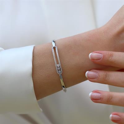 Hareketli Zirkon Taşlı Msska Gümüş Kelepçe