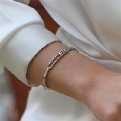 Hareketli Zirkon Taşlı Msska Gümüş Kelepçe