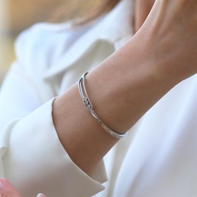 Hareketli Zirkon Taşlı Msska Gümüş Kelepçe