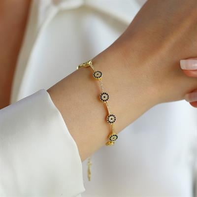 Nazar Boncuklu Gold Gümüş Bileklik