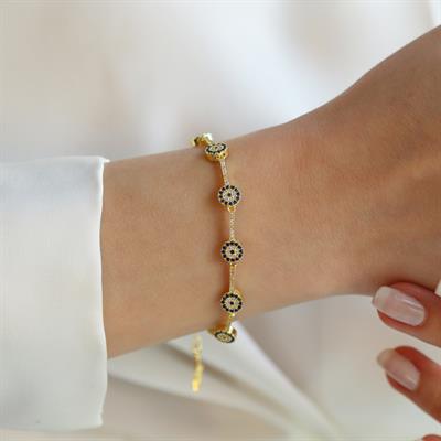 Nazar Boncuklu Gold Gümüş Bileklik