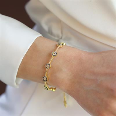 Nazar Boncuklu Gold Gümüş Bileklik