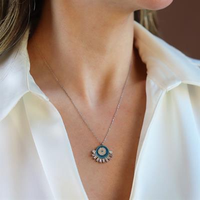 Nazar Boncuklu Zirkon Taşlı Gümüş Kolye