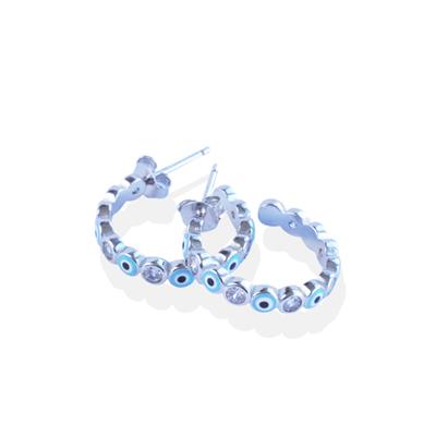 Nazarlı Taşlı Gümüş Halka Küpe