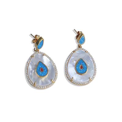 Opal Sedefli Gold Damla Gümüş Küpe