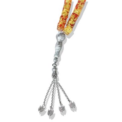 Osmanlı Armalı Gümüş Püsküllü Kapsül Kesim Kehribar Tesbih