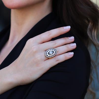 Oval Elmas Montür Modeli Gold Gümüş Yüzük