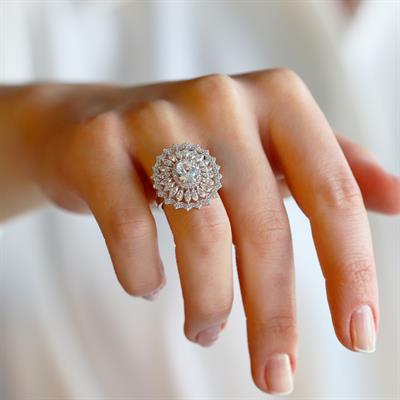 Oval Mekik Taşlı Sky Diamond  Gümüş Yüzük