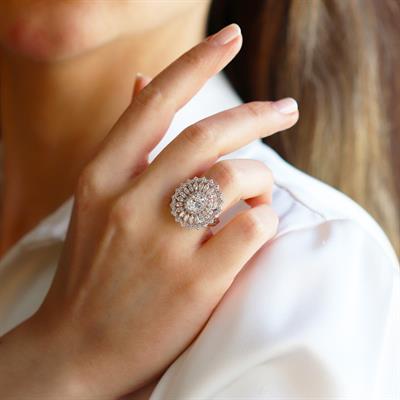 Oval Mekik Taşlı Sky Diamond  Gümüş Yüzük