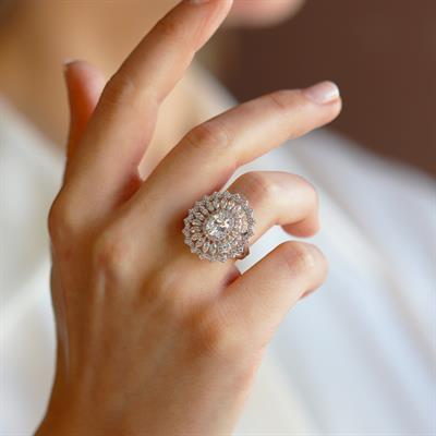 Oval Mekik Taşlı Sky Diamond  Gümüş Yüzük