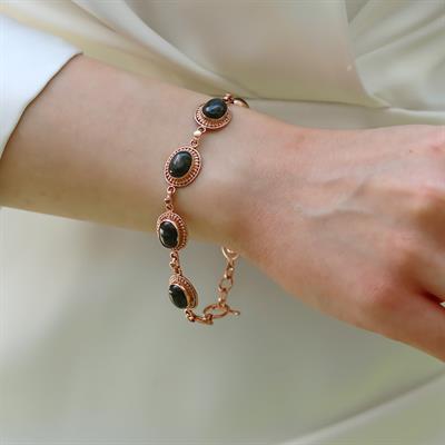 Oval Onix Taşlı Rose Gold Gümüş Bileklik