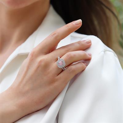 Oval Pembe Icecut Taşlı Gümüş Yüzük