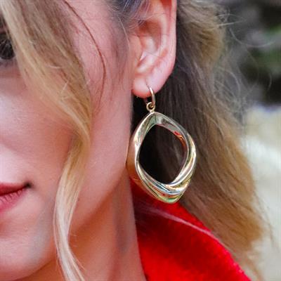 Oval Trend Dörtgen Gold Gümüş Küpe