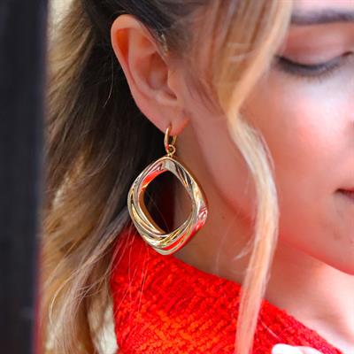 Oval Trend Dörtgen Gold Gümüş Küpe