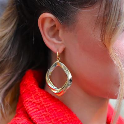 Oval Trend Dörtgen Gold Gümüş Küpe