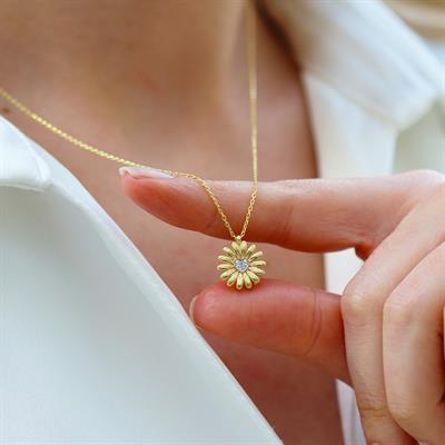 Papatya Kalpli Gold Gümüş Kolye