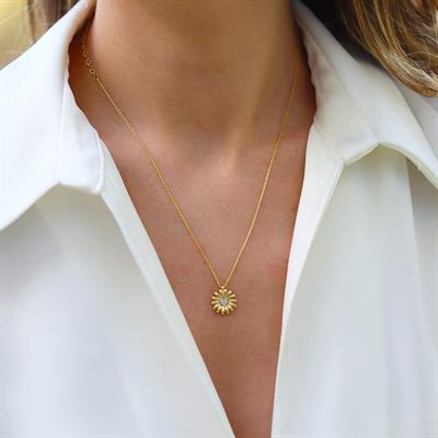 Papatya Kalpli Gold Gümüş Kolye