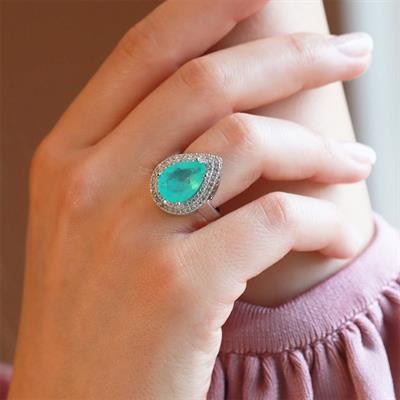 Paraiba Taşlı Damla Model 925 Ayar Gümüş Yüzük