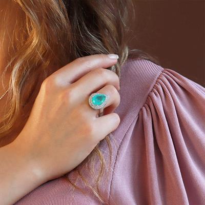 Paraiba Taşlı Damla Model 925 Ayar Gümüş Yüzük