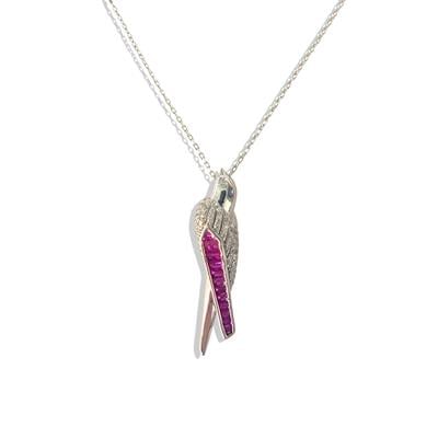 Pembe Baget Taşlı Kuşlu Gümüş Kolye