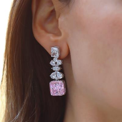 Pembe Kare Çiçekli Gümüş Işıltı Gümüş Küpe