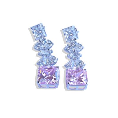 Pembe Kare Çiçekli Gümüş Işıltı Gümüş Küpe