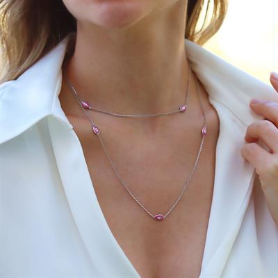 Pembe Mineli Damla Model Gümüş Zincir