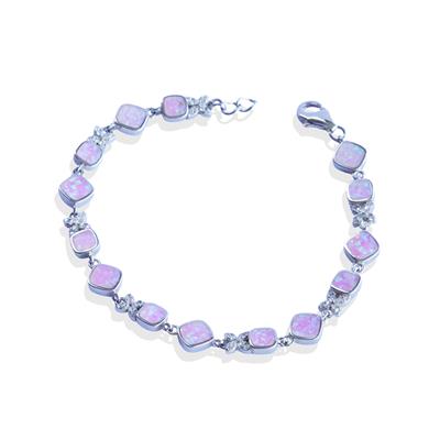 Pembe Opal Taşlı Çiçek Gümüş Bileklik