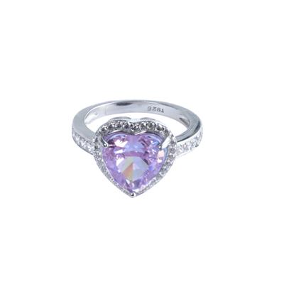 Pembe Taşlı Kalp Modeli Gümüş Yüzük