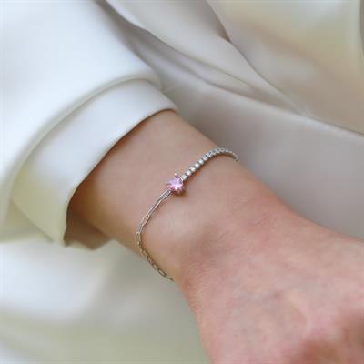 Pembe Taşlı Su Yolu Trend Gümüş Bileklik