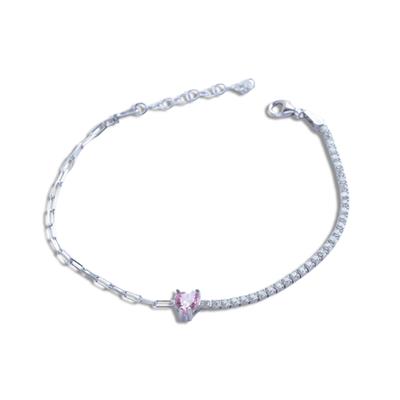 Pembe Taşlı Su Yolu Trend Gümüş Bileklik