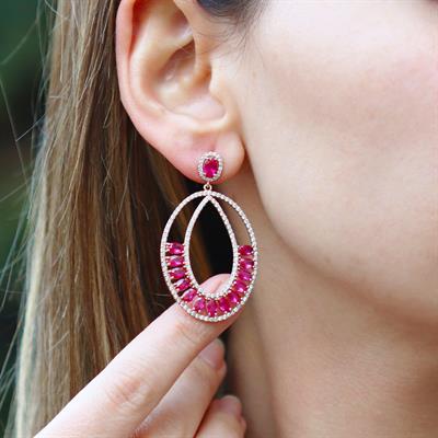 Pembe Zirkon Taşlı Glamore Rose Gold Kaplama Gümüş Küpe