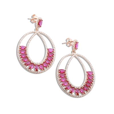 Pembe Zirkon Taşlı Glamore Rose Gold Kaplama Gümüş Küpe