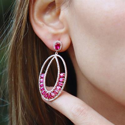 Pembe Zirkon Taşlı Glamore Rose Gold Kaplama Gümüş Küpe