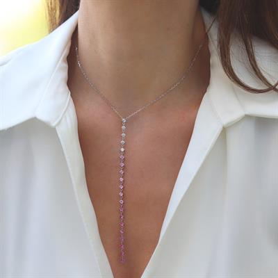 Pembe Zirkon Taşlı Gümüş Y Kolye