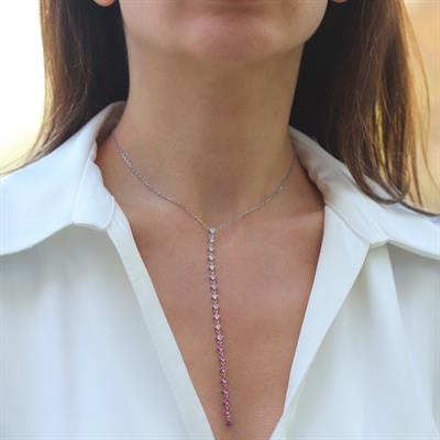 Pembe Zirkon Taşlı Gümüş Y Kolye