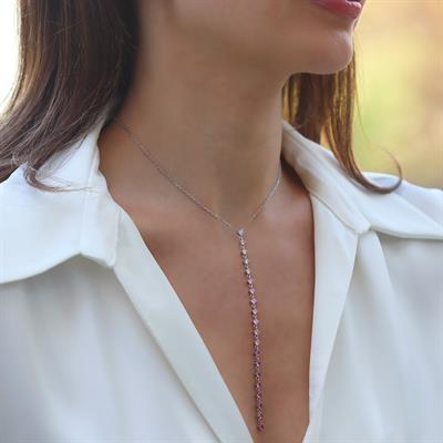 Pembe Zirkon Taşlı Gümüş Y Kolye