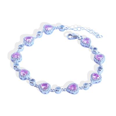 Pembe Zirkon Taşlı Kalpli Gümüş Bileklik