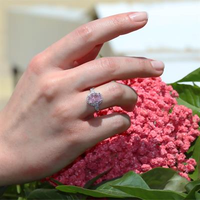 Pembe Zirkon Taşlı Oval Gümüş Yüzük