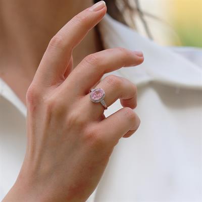 Pembe Zirkon Taşlı Oval Gümüş Yüzük