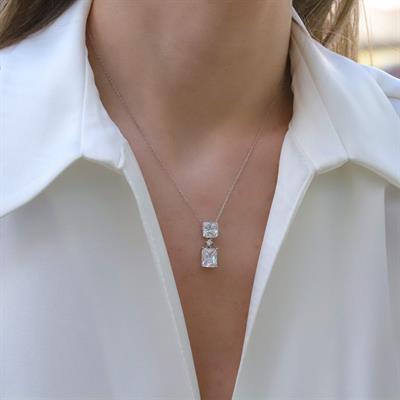 Prenses Kesim Zirkon Taşlı Gümüş Set