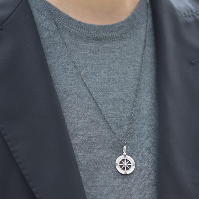 Pusula Gümüş Siyah Rodyum Gümüş Erkek Kolye