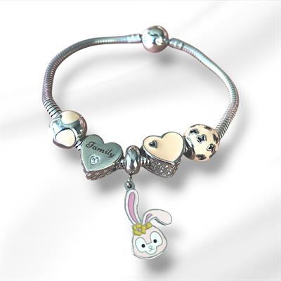 Rabbit Family Charm Çelik Bileklik