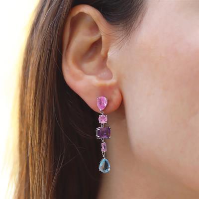 Renkli Damla Taşlı Gümüş Küpe