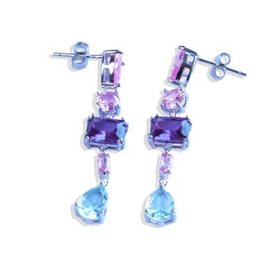 Renkli Damla Taşlı Gümüş Küpe