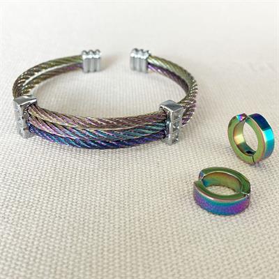 Renkli Hasır Çelik Kelepçe Küpe Set