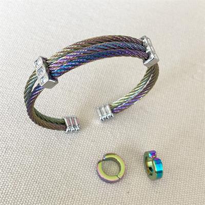 Renkli Hasır Çelik Kelepçe Küpe Set