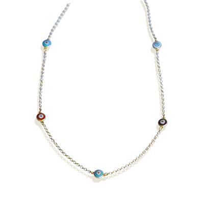 Renkli Nazar Boncuklu Gold Gümüş Kolye