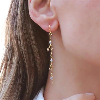 Renkli Taşlı Trend Gold Gümüş Küpe